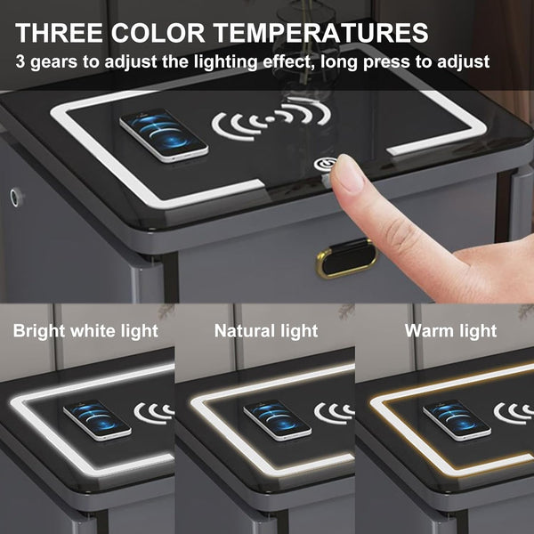 💥SmartSecure 3-Drawer Nightstand with Biometric Safe & LED Lighting