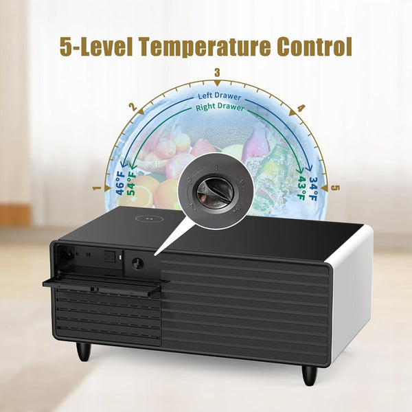🌠Modern Smart Coffee Table with Built in Fridge, Outlet Protection,Wireless Charging, Mechanical Temperature Control, Power Socket, USB Interface and Ice Water Interface