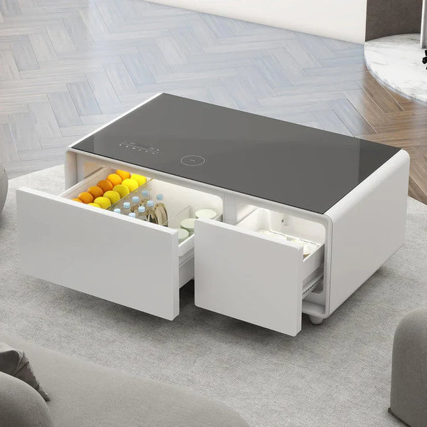 🌠Modern Smart Coffee Table with Built in Fridge, Outlet Protection,Wireless Charging, Mechanical Temperature Control, Power Socket, USB Interface and Ice Water Interface