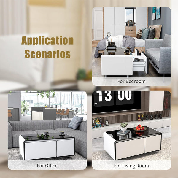 🌠Modern Smart Coffee Table with Built in Fridge, Outlet Protection,Wireless Charging, Mechanical Temperature Control, Power Socket, USB Interface and Ice Water Interface