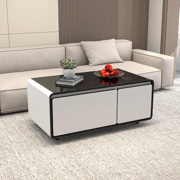 🌠Modern Smart Coffee Table with Built in Fridge, Outlet Protection,Wireless Charging, Mechanical Temperature Control, Power Socket, USB Interface and Ice Water Interface