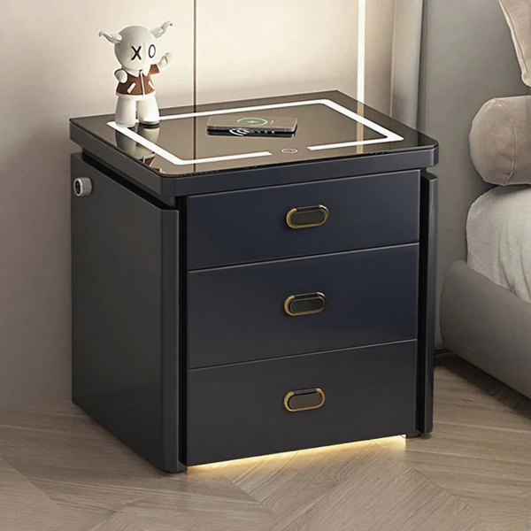 💥SmartSecure 3-Drawer Nightstand with Biometric Safe & LED Lighting