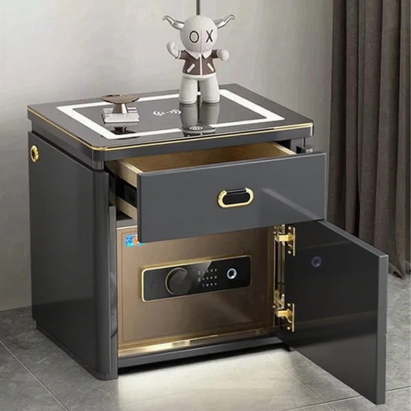 💥SmartSecure 3-Drawer Nightstand with Biometric Safe & LED Lighting
