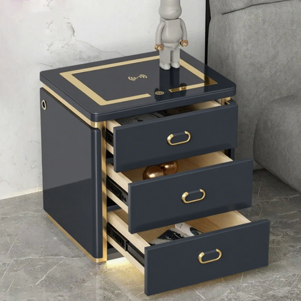💥SmartSecure 3-Drawer Nightstand with Biometric Safe & LED Lighting