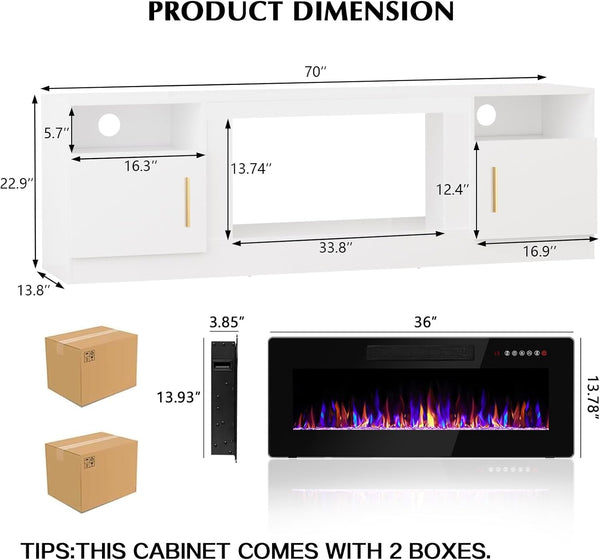 🔥Fireplace TV Stand with 36" Electric Fireplace,LED Light Entertainment Center,Media Console Table for Living Room