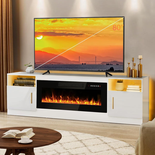 🔥Fireplace TV Stand with 36" Electric Fireplace,LED Light Entertainment Center,Media Console Table for Living Room