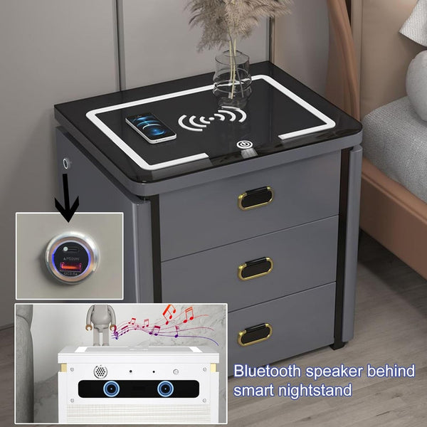 💥SmartSecure 3-Drawer Nightstand with Biometric Safe & LED Lighting