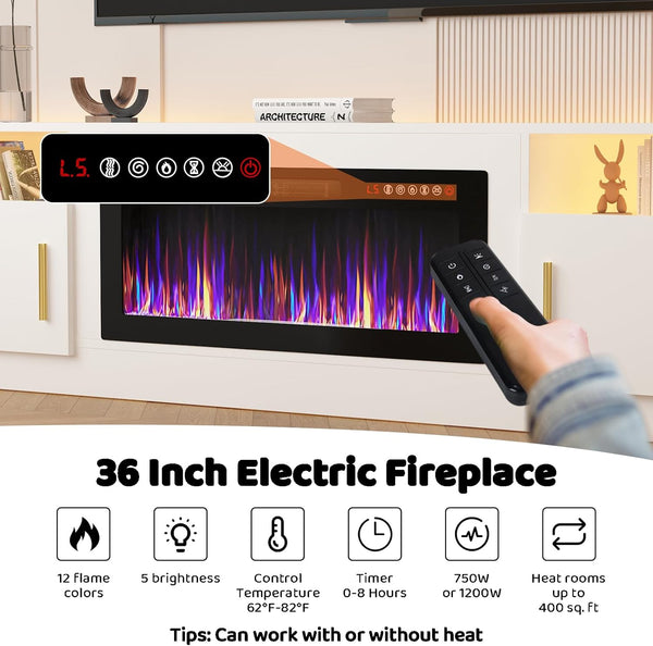 🔥Fireplace TV Stand with 36" Electric Fireplace,LED Light Entertainment Center,Media Console Table for Living Room