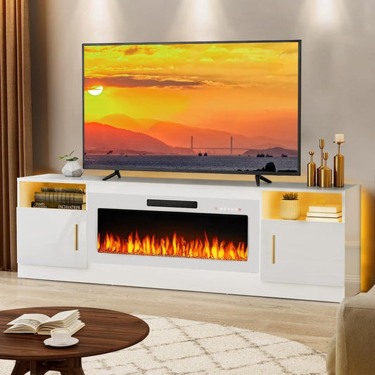 🔥Fireplace TV Stand with 36" Electric Fireplace,LED Light Entertainment Center,Media Console Table for Living Room