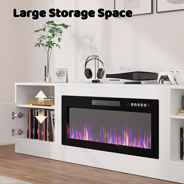 🔥Fireplace TV Stand with 36" Electric Fireplace,LED Light Entertainment Center,Media Console Table for Living Room