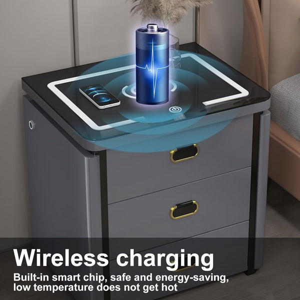 💥SmartSecure 3-Drawer Nightstand with Biometric Safe & LED Lighting