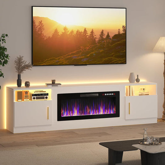 🔥Fireplace TV Stand with 36" Electric Fireplace,LED Light Entertainment Center,Media Console Table for Living Room