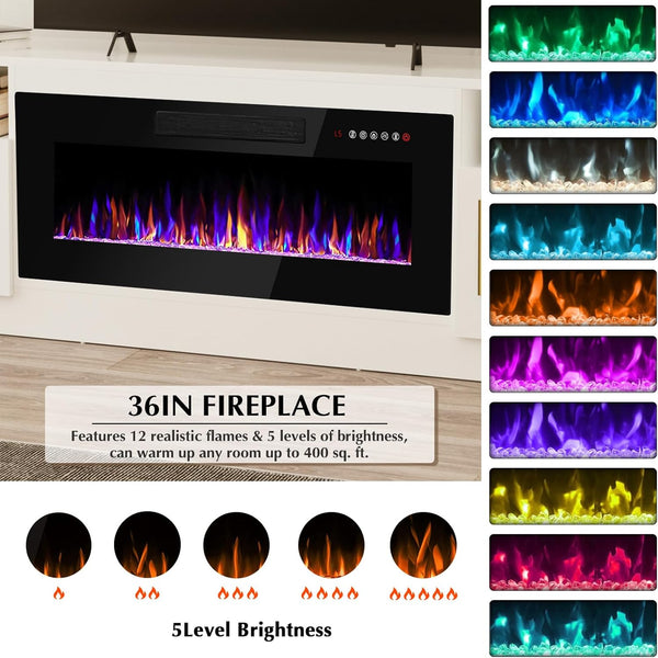 🔥Fireplace TV Stand with 36" Electric Fireplace,LED Light Entertainment Center,Media Console Table for Living Room