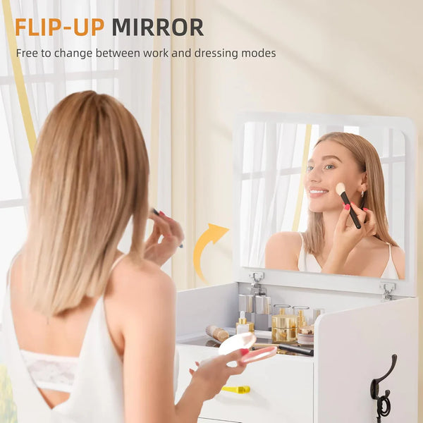 ✨Bedside Table Dressing Table Storage Integrated and Bedroom Flip Over Makeup Table