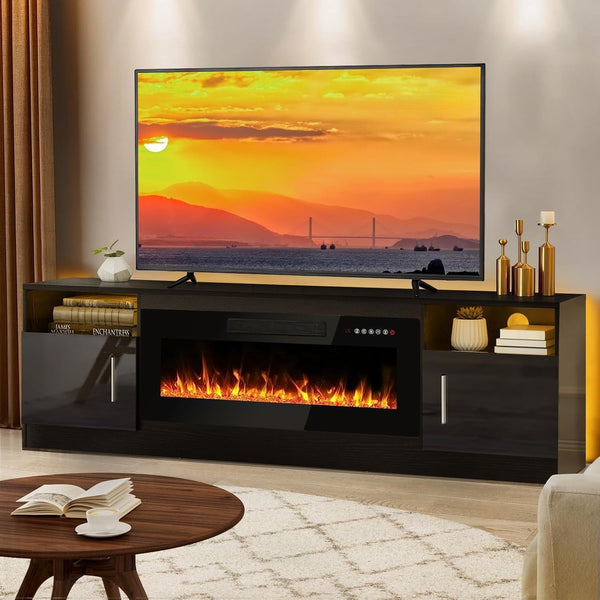 🔥Fireplace TV Stand with 36" Electric Fireplace,LED Light Entertainment Center,Media Console Table for Living Room