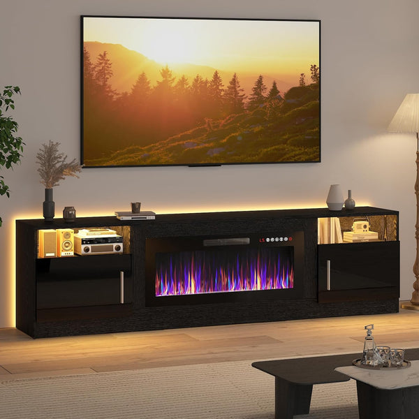 🔥Fireplace TV Stand with 36" Electric Fireplace,LED Light Entertainment Center,Media Console Table for Living Room