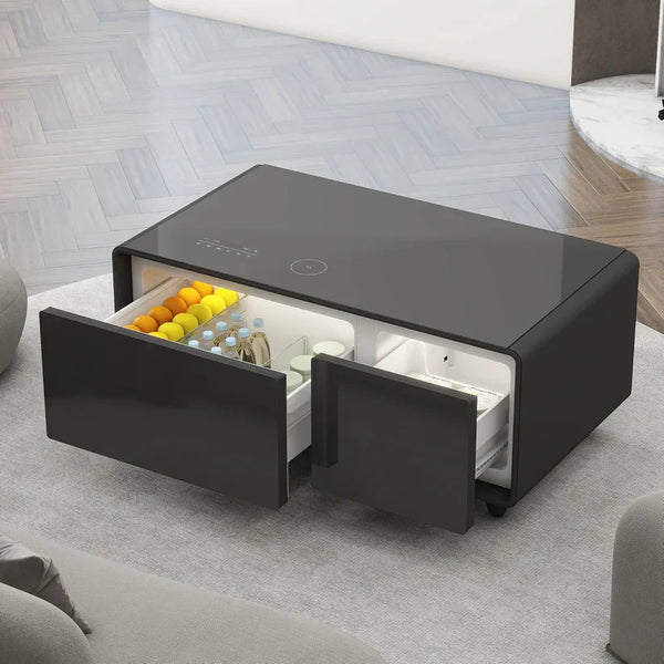 🌠Modern Smart Coffee Table with Built in Fridge, Outlet Protection,Wireless Charging, Mechanical Temperature Control, Power Socket, USB Interface and Ice Water Interface