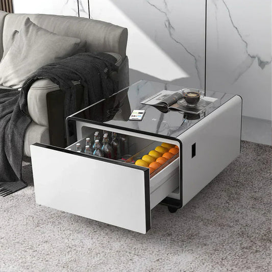 🌠Modern Smart Coffee Table with Built in Fridge, Outlet Protection,Wireless Charging, Mechanical Temperature Control, Power Socket, USB Interface and Ice Water Interface