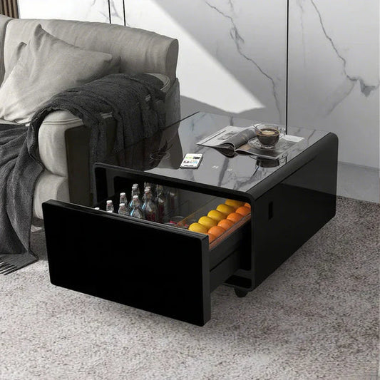 🌠Modern Smart Coffee Table with Built in Fridge, Outlet Protection,Wireless Charging, Mechanical Temperature Control, Power Socket, USB Interface and Ice Water Interface