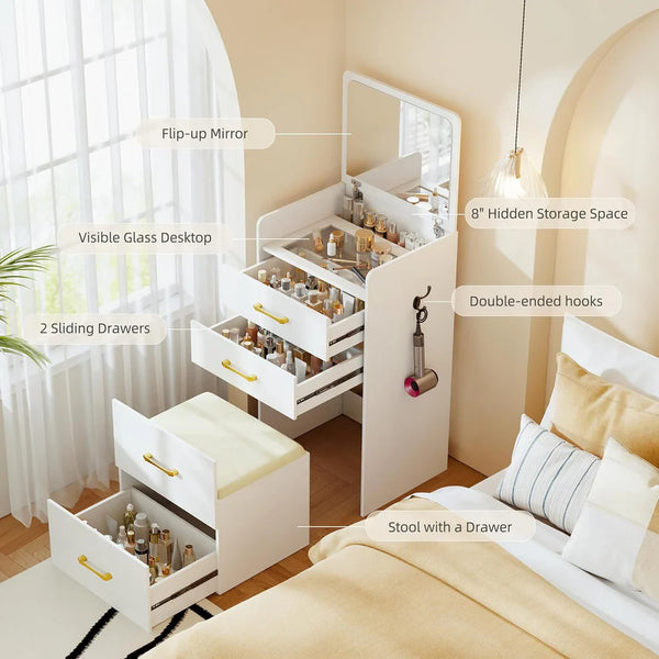 ✨Bedside Table Dressing Table Storage Integrated and Bedroom Flip Over Makeup Table