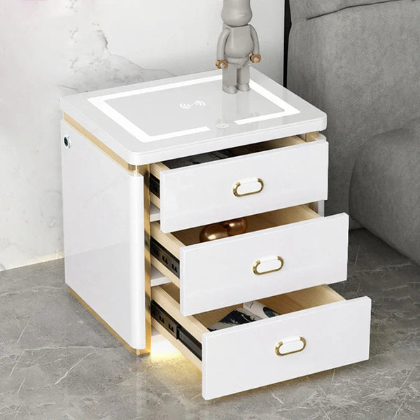 💥SmartSecure 3-Drawer Nightstand with Biometric Safe & LED Lighting