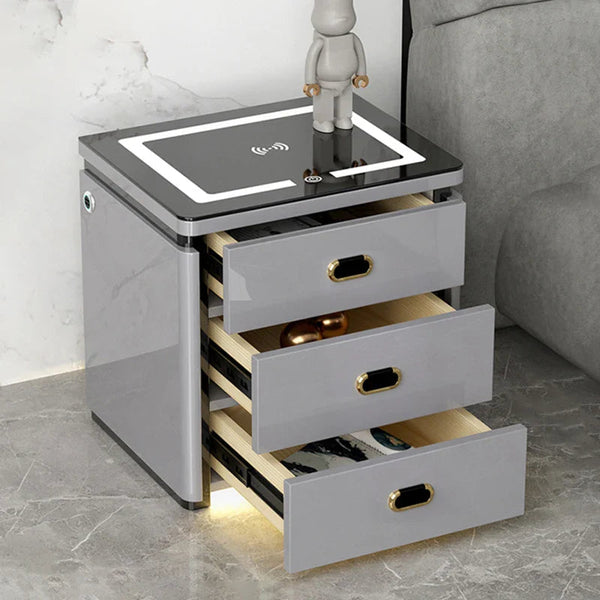 💥SmartSecure 3-Drawer Nightstand with Biometric Safe & LED Lighting